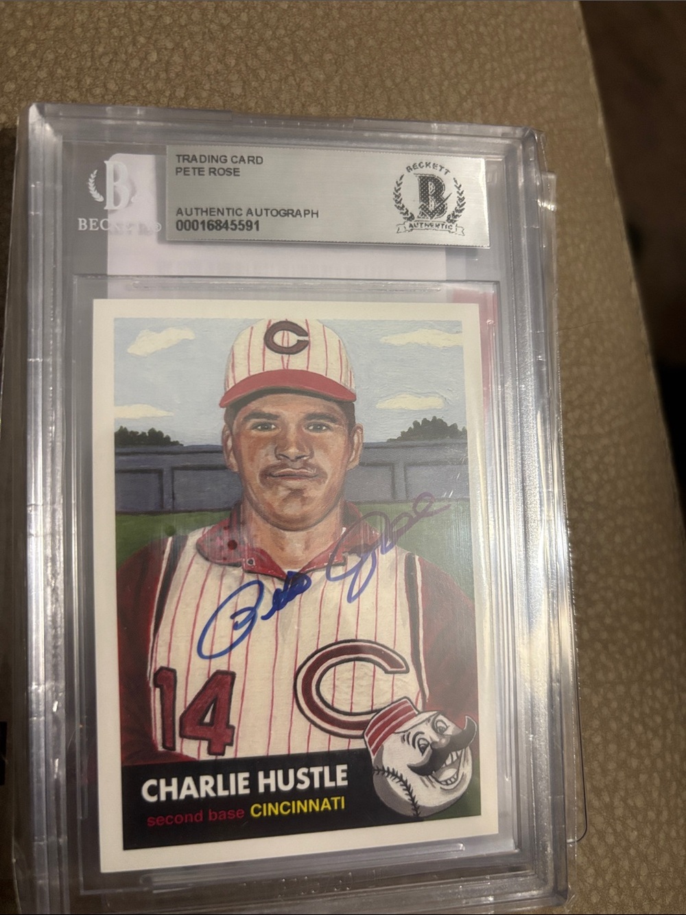 -Authenticated Pete Rose Autographed Cincinnati Red Baseball Card - Beckett Slab